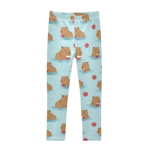 Girls Leggings Apples Duck Blue Kids Ankle Length Leggings Pants Athletic Yoga Pants Toddler Tights Trousers 4T