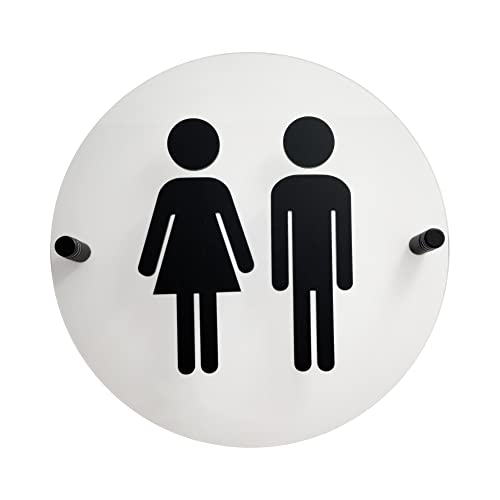 Acrylic Clear Bathroom Signs (Unisex) Restroom Sign For Business for Men and Women Unisex Bathroom Signs for Business | 9x9" Transparent Round Modern Design with Matte Black Acrylic Icons | Easy to Install
