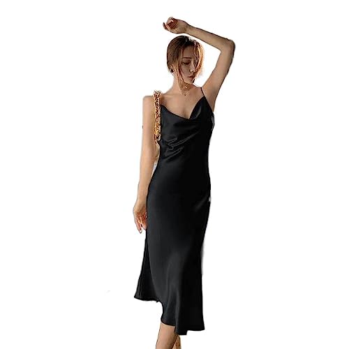 Robe à bretelles en satin robe d'été sexy plissée noire