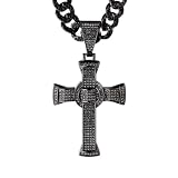 HALUKAKAH Collana con Diamanti da Uomo - Placcato in Rodio Nero - Croce Celtica Pendente con Diamanti di Laboratorio Incastonati - 14MM Catena Cubana 50cm,Regalo Religioso per Marito,Figlio,Fidanzato