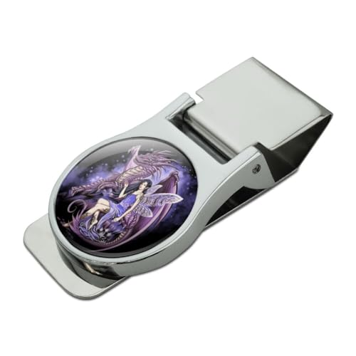 Protectors of the Realm Dragon and Fairy Satin Chrome Plated Metal Money Clip