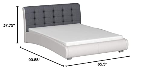 Baxton Studio Guerin Contemporary Faux Leather Fabric Two Tone Upholstered Grid Tufted Platform Bedgrey, Queen, White/Grey #TOP1