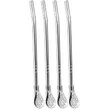 Yerba Mate Straw - Bombilla Mate Reusable - Metal Spoon Straws for Cocktail, Coffee, Drinking - Stainless Steel Drinking Straw Spoon Tea Filter, 4 Pcs