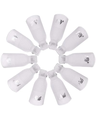 HUVZOR 10 Piezas Pinzas Uñas Quitaesmalte, Clip ​Removedor, Pinzas Manicura Semipermanente, Acrylic Nail Art Soak Off Clip Cap UV Gel, Herramienta de Removedor de Esmalte de Uñas, Blanco