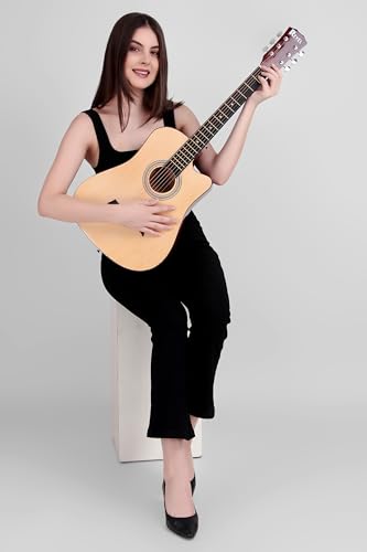 Image of Revel 38 Inch Glossy Acoustic Guitar for Beginners and Professionals with Signature Guitar Feel, Westwood Guitar Style Set with Picks. (NATURAL)