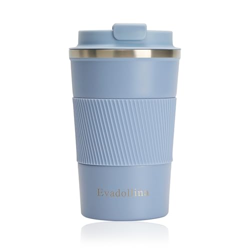 Evadollina Thermobecher, Kaffeebecher To Go, Isolierter Kaffeebecher 380 ml, Thermosbecher, Coffee Cup, Becher mit Deckel, Weihnachtsgeschenke (Blau)