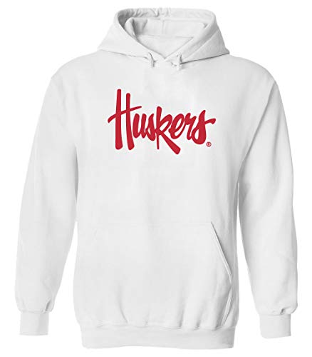CornBorn Nebraska White Out Sweatshirt - Hooded Fleece Red Legacy Script Huskers - White - XL