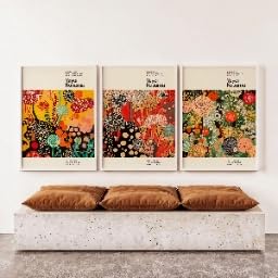 Tableau sur toile Yayoi Kusama triptyque abstrait floral 60x90 cm