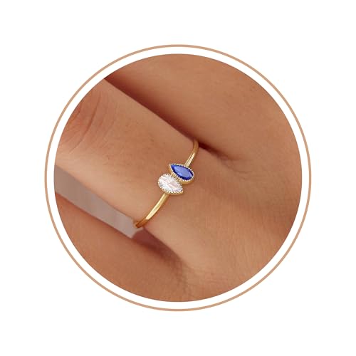 Mom Christmas Gifts from Daughter September Birthstone Rings for Women Gold Sapphire Rings Non Tarnish Trendy Stuff Birthday Gifts for Her Anniversary Retirement Jewelry for Best Friend Sister