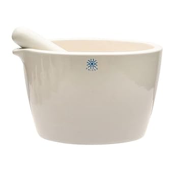 United ScientificTM Ceramic Mortar and Pestle Set - 1900mL Capacity, Deep Form with Pour Spout, Unglazed Grinding Bowl Surface for Kitchen or Lab Use - Herbs & Spices, Pill Crusher