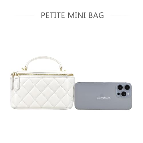 Image of M-ioi-M Small Genuine Leather Purse Quilted Crossbody Bag for Women, Mini Top-Handle Shoulder Handbag w /Gold Chain Strap