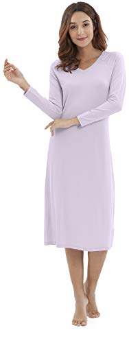 Wiwi Bamboo Cotton Nightgowns For Women Soft Long Sleeve Nightshirts Sleepwear Plus Size Dress Loungewear S-3X, Lavender Purple, Xx-Large #TOP2