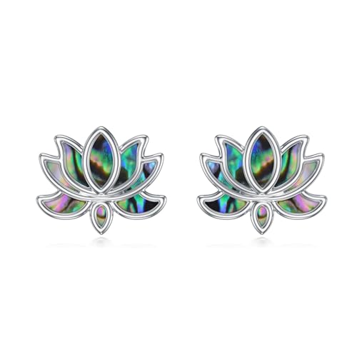 Lotus Stud Earrings 925 Sterling Silver Abalone Lotus Flower Small Dainty Stud Earrings for Women Lotus Jewelry for Women Lovers