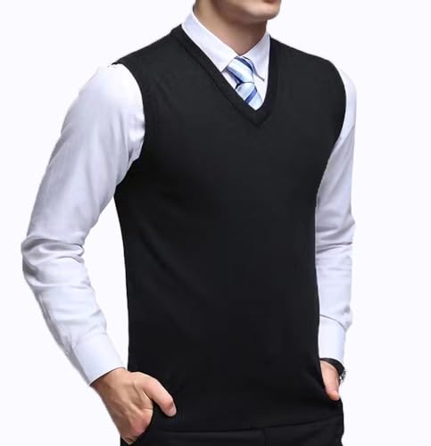 Image of QLSCKVST Men's Sleeveless Pullover V-Neck Knitwear Sweater Vest Casual Business Gilet (XXL,Black)
