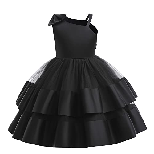 Flower Girl Lace Dress Toddler Tulle Sleeveless Bow Princess Party Wedding Pageant Bridesmaid (A.black.3-4 T) #TOP8