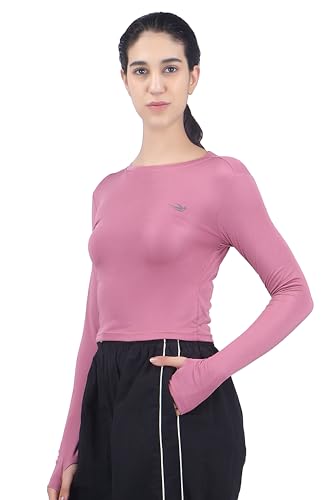 Image of Amazon Brand - INKAST Women Solid Fit T-Shirt | Active Wear Crop Tops with Thumbhole | Casual Sport Wear | Gym | Training | Running | Workout