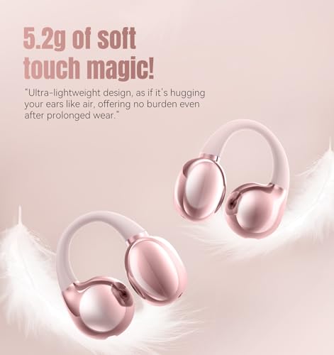 Image of King Lucky Open Ear Earbuds Clip-On Bluetooth 6.0 Wireless Headphones with Mic, 50H Playtime, ENC Clear Calls, IPX5 Waterproof, Comfortable for Small Ears Sports Gaming (Pink, Standard)
