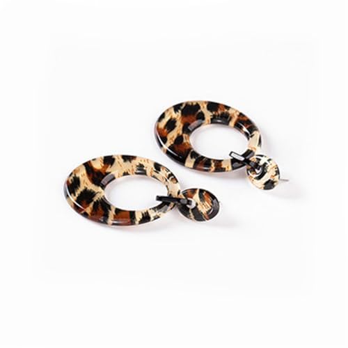Vintage Round Leopard Splicing Acrylic Drop Dangle Earrings for Women Lightweight Boho Flash Metal Dangle Earrings Jewelry Gift4