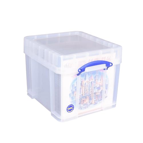 Really Useful Box 35 Liter Plastic Stackable Storage Container with XL Snap Lid & Built-In Clip Lock Handles for Home or Office Organization, Clear - Image 6