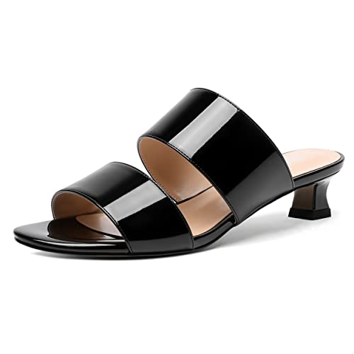 SKYSTERRY Women's Open Toe Patent Round Toe Slip On Cute Wedding Spool Low Heel Pumps Shoes 1.5 Inch