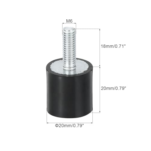 QUARKZMAN M6 Gummipuffer Gewindegummibuchsen, Schwingungsisolatoren, Zylindrischer Stoßdämpfer mit Stiften 20 x 20mm 2 Stück