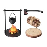 Miniaturfeuer für Puppenhaus, Camping-Set für Puppenhaus, Simulationsspielzeug – Mini-Hängeofen und Feuerstelle, für Innen- und Außenbereich, Familientreffen, Garten