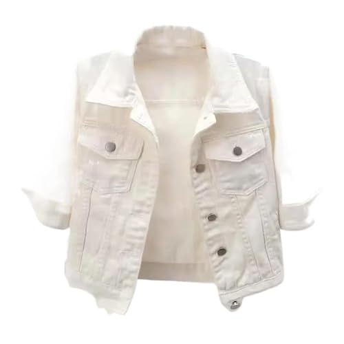 Veste en jean pour femmes blanc court cropped manches trois quarts GUOYUXIAO denim