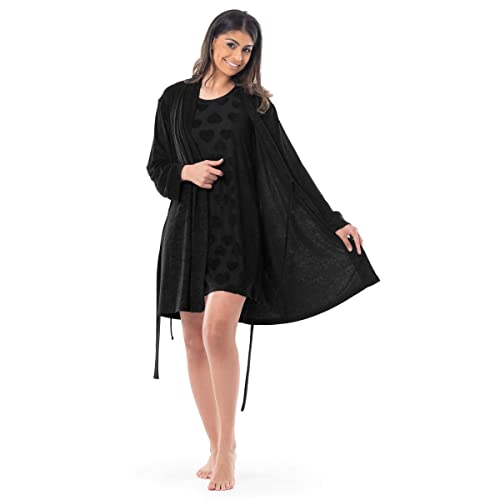 Fruit of the Loom Women's BeyondSoft Sleep Chemise and Robe Set, Black, Large - image 4