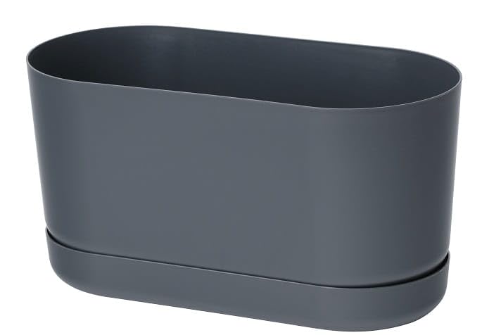 SPARKLE PLANTS Satina Indoor Plant Pots– 5 Sizes, 10 Colours, Modern Planter with Drainage Holes & Matching Saucer – Durable Lightweight Composite Flower Pots for Houseplant (Oval, Anthracite)