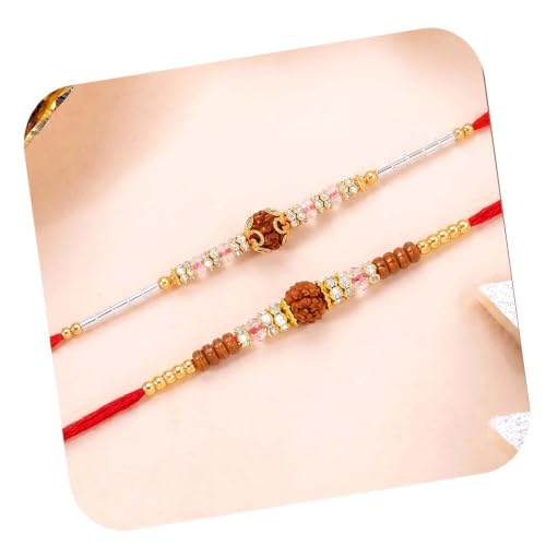 Image of Peora Rakhshabandhan Thread Rakhi for Brother Bhaiya | Kundan Beads & Crystal Studded | Combo Set of 2 | Rakhi Hamper Roli Chawal & Greeting Card