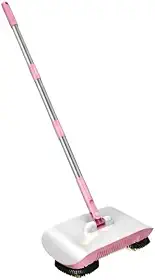 Vassoura mágica 3 em 1: varre, arruma e esfrega com movimento rotativo, indicada para limpezas intensivas, adequada para pavimentos frios e duros e pavimentos de madeira (Rosa)