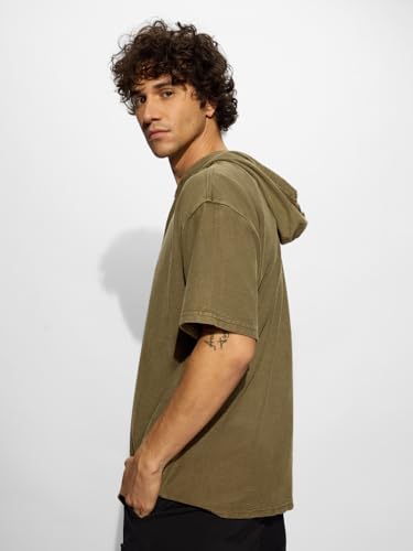 Image of The Souled Store Men and Boys Short Sleeves Solid Cotton Oversized Hooded T-Shirts