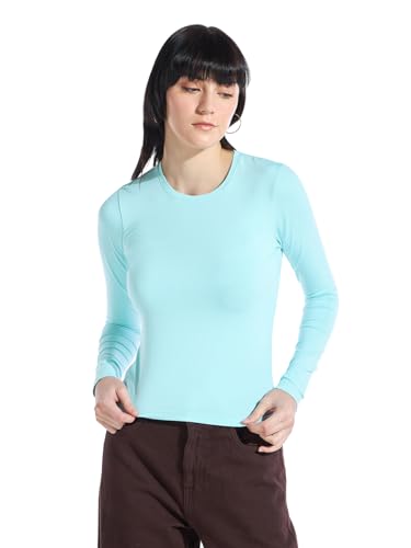 Image of Bewakoof Women's Solid Slim Fit Full Sleeve Round Neck Cotton Lycra Blend Top