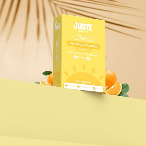 Image of Justt Essentials D3+K2 Vitamin D3 Oral Strips, 600 IU, Orange Burst Flavour, Fast Dissolving, Sugar-Free, 30 Strips