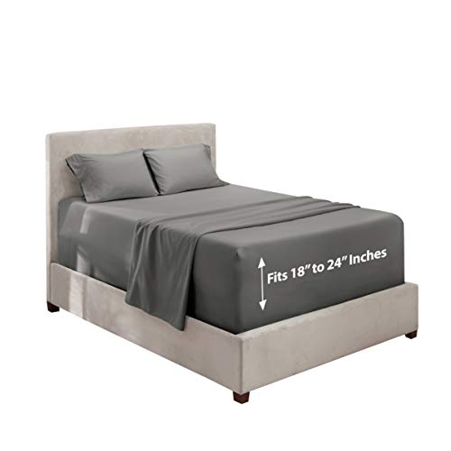 Hearth & Harbor Extra Deep Pocket 4-Piece Bed Sheets Set - Super Deep Fitted Sheet 18-24 Inces Depth, Fits High Profile Mattresses With Toppers, Queen, Charcoal Stone Gray #TOP9