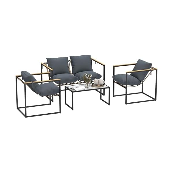 Outsunny Gartenmöbel-Set Stahl 4-teilig Grau