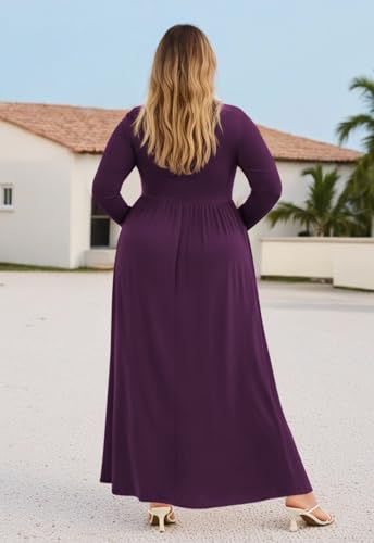 Image of Nemidor Plus Size Maxi Dress for Curvy Women Fall Casual Loose Long Sleeve Dresses with Pocket 14-26