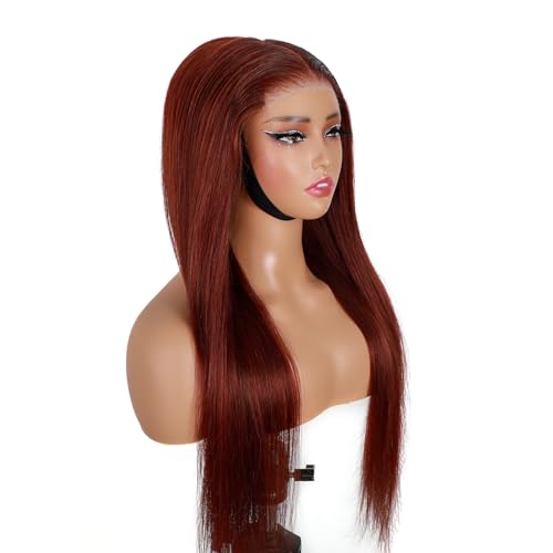 Image of ISEE Glueless Wigs Human Hair Pre Plucked Pre Cut Straight Reddish Brown Colored Lace Front Wig Human Hair 6x4 HD Lace Closure Wigs Human Hair Wigs for Women 180% Density 18 Inch