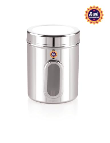 Image of Suvi 2kg Set of 6pcs Stainless Steel Kitchen Containers with See Through Window | Food Storage Dabba | Steel Containers Set | Silver Mirror Finish | Food Grains Capacity - 2kg Approx (2500ml-6pcs)
