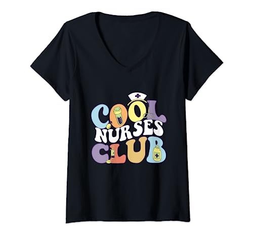 Mujer Cool Nurses Club RN Crew - Escuadrón de enfermeras registrado Camiseta Cuello V