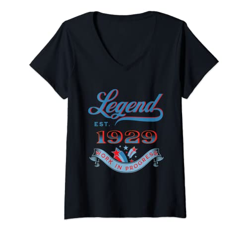 Mujer Leyenda Est 1929 Trabajo En Progreso Cumpleaños Camiseta Cuello V