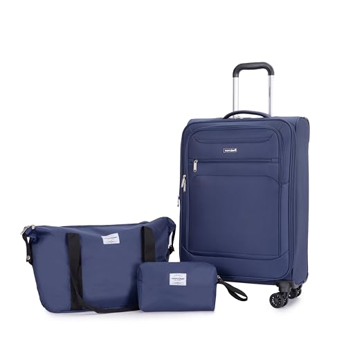 DEINPPA 3-Piece Set (18/Travelbag/toiletry bag),Softshell Suitcase Spinner Wheels Terylene Polyester Luggage Sets Carry On Suitcase Luggage Lightweight Durable Suitcase Blue