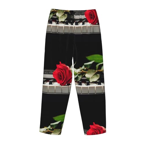 Pantalon pyjama flanelle rouge piano femme vêtement nuit chaud poches