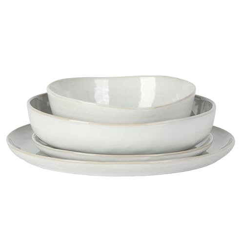 Image of Gibson Elite Auckland Blue Swirl Stoneware Reactive Glaze 16 Piece (Service for 4) Plates and Bowls Dinnerware Set