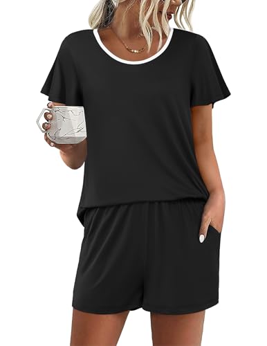 Image of Ekouaer Womens Pajama Set Summer Short Sleeve Pjs Sleepwear Cute 2 Piece Lounge Sets S-XXL