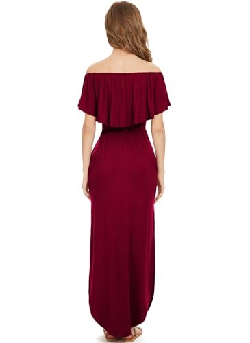 Image of LILBETTER Womens Off The Shoulder Ruffle Party Dresses Side Split Beach Maxi Dress