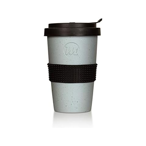 Mahlwerck Taza de café de porcelana con tapa a prueba de fugas, diseño de hormigón, gris Cover