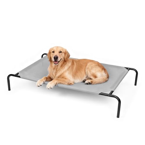 STARLATTA Cama elevada para cães grandes, berços elevados para cães, rede impermeável para interiores e exteriores, com malha respirável lavável, à prova de mordidas, cor cinza, 50 polegadas