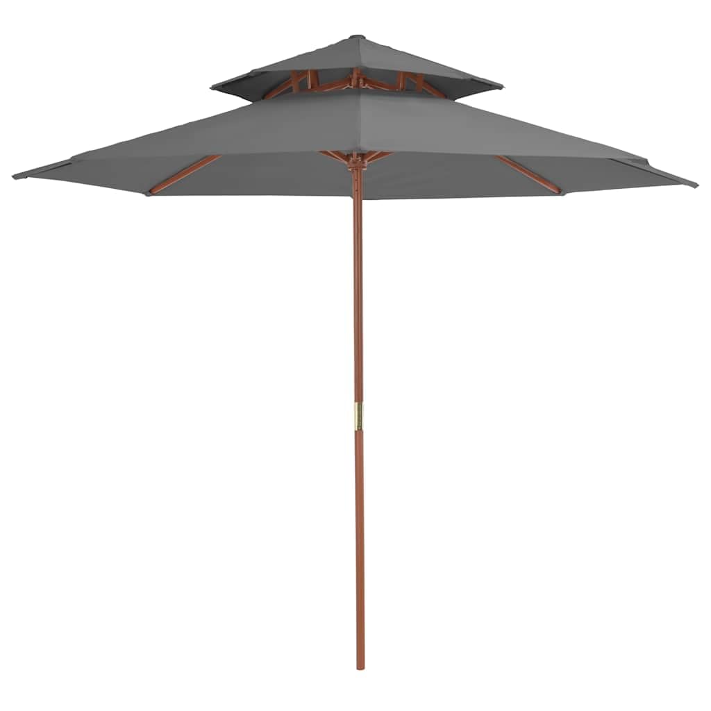 Antracyt parasol 270 cm z drewnianym kijem