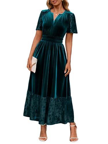 Simplee Women's Formal Velvet Maxi Dress Fall Winter V Neck Floral Short  Sleeve Empire Waist Wedding Guest Dresses - Product Details